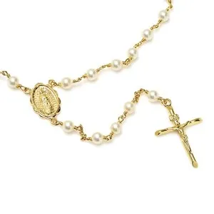 Authentic Sacred Devotion: Gold-Plated Bronze Rosary with Swarovski Crystal Pearls and Our Lady of Guadalupe