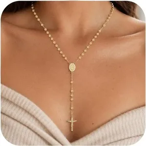 Authentic Weave Your Devotion: 14k Gold Plated Virgin Mary Rosary Necklace