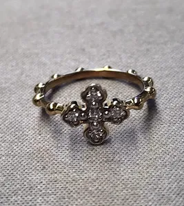 Authentic Radiant Ember Rosary: 14K Gold‑Plated Diamond‑Studded Ring (Size 7)