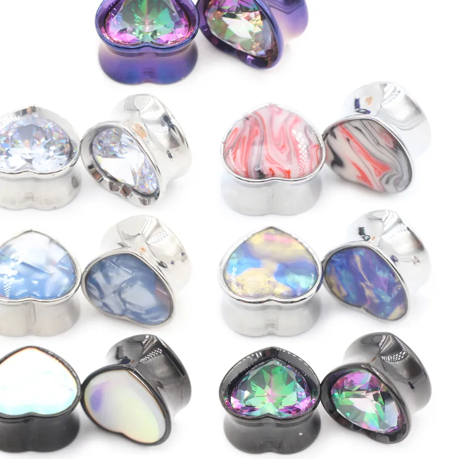 Authentic Alisouy 1pc 8-25mm CZ Zircon Love Heart Flared Ear Tunnels Plugs Expander Stretcher Gauges Body Piercing Jewelry