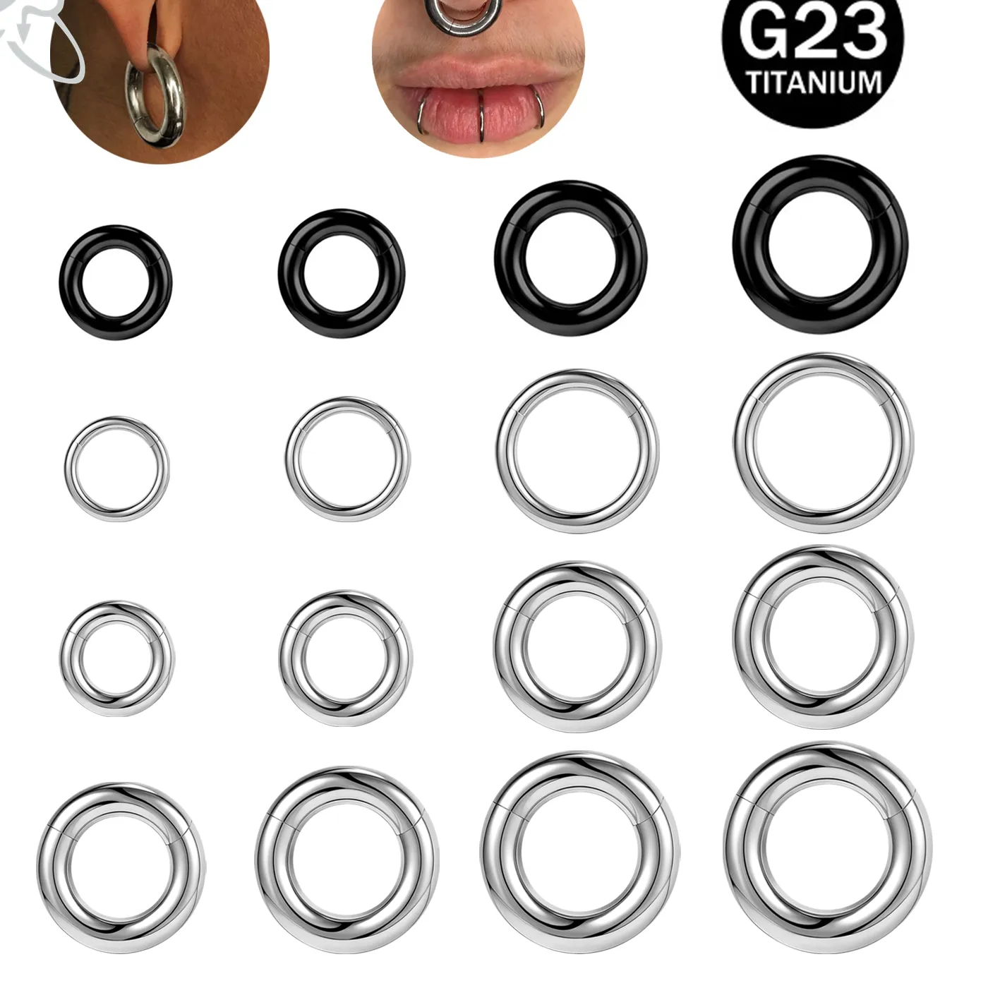 Authentic ZS 1 PC F136 G23 Titanium Hoop Septum Ring 2-12G Round Large Gauge Earring 8-16MM 2 Colors Ear Expander Flesh Stretcher Jewelry