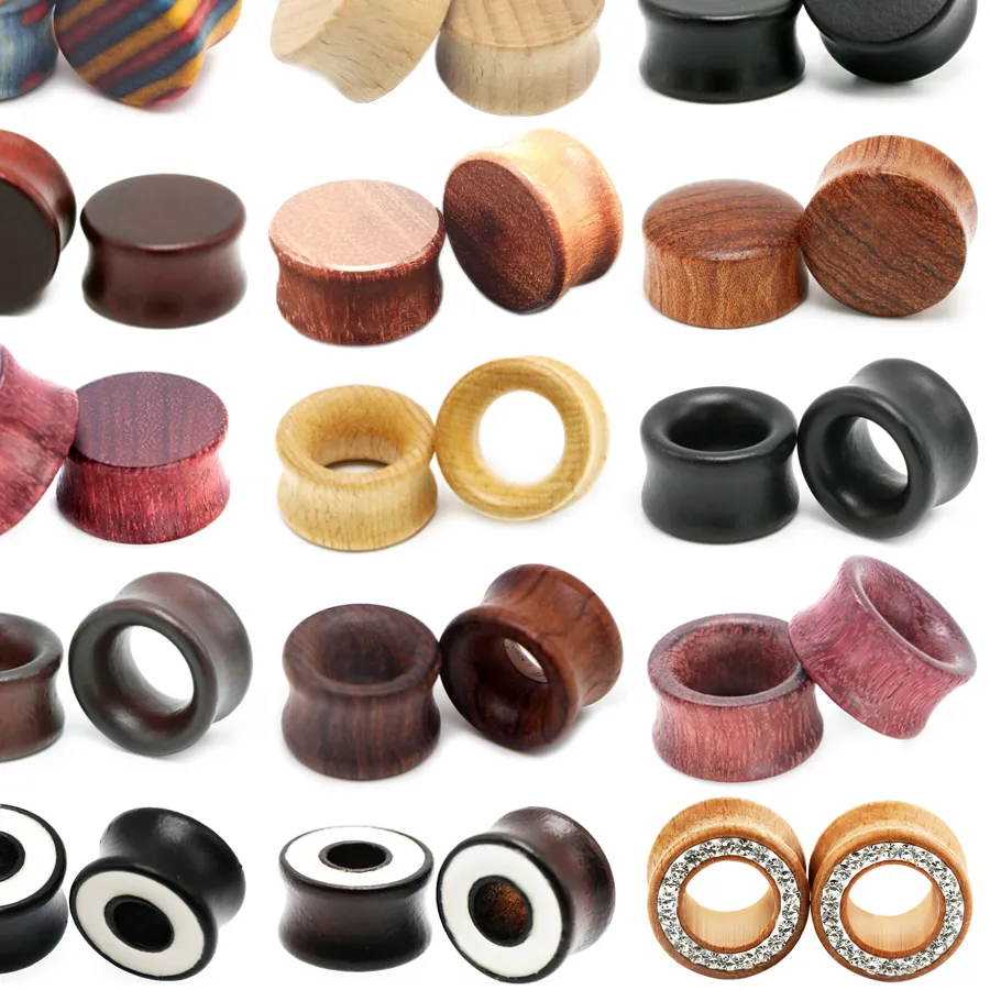 Authentic 1Pc Ear Plugs Wood Flesh Tunnels Saddle Ear Gauges 6Mm- 20Mm Solid Hollow Body Piercing Jewelry Expanders
