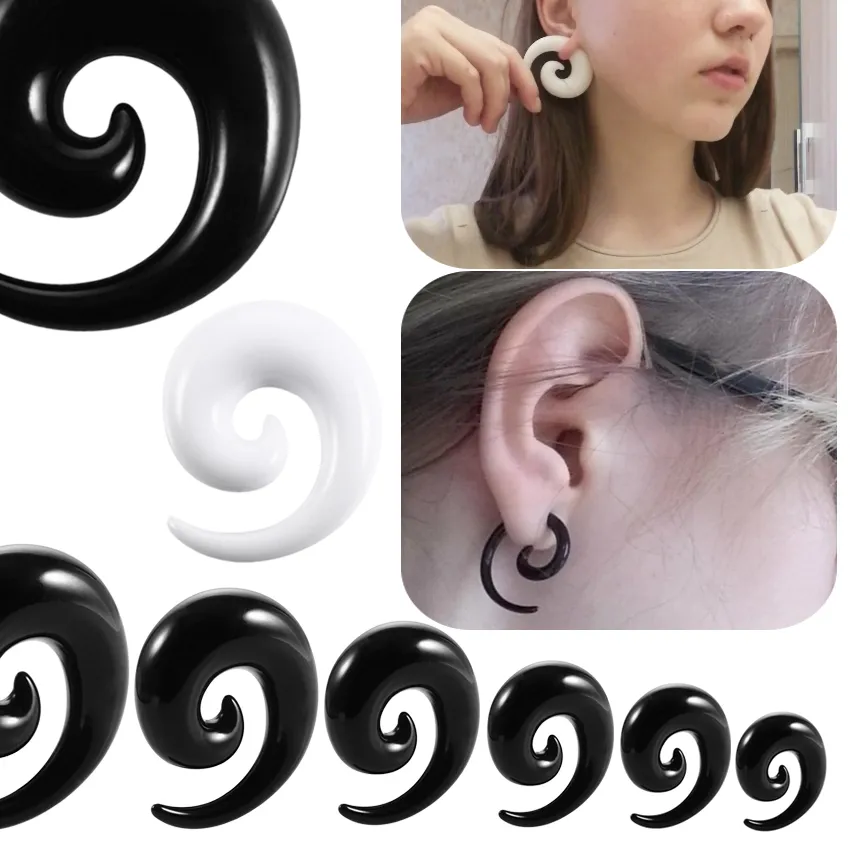 Authentic 2pcs Heart Taper Ear Tunnel Plug Black Snail Horn Shape Ear Gauges Expander 3-20mm Ear Stretching Piercing Body Jewelry