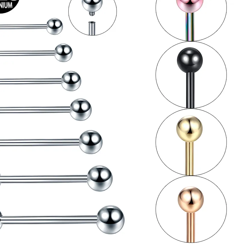 Authentic 10Pcs/lot G23 Titanium Tongue Piercing Ring Industrial Barbell Ring Lengua Nipple Bar Ear Tragus Helix Piercing Body Jewelry