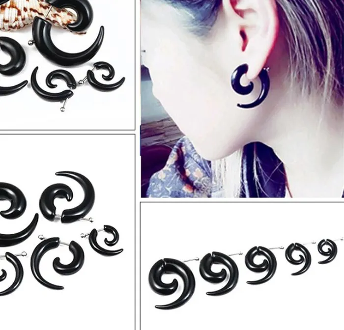 Authentic Punk Black Tribal Spiral Earrings Women Bull Horn Snail Shape Taper Flesh Tunnel Ear Stretcher Expander Body Piercing Jewelry