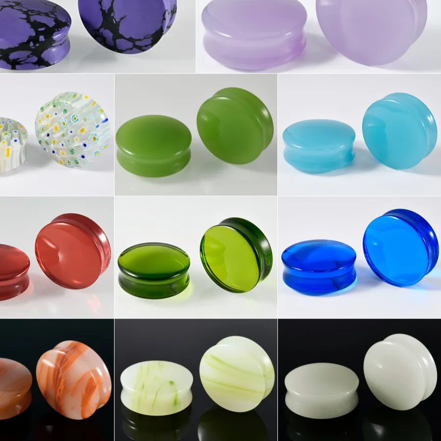Authentic 1/2/22PCS Glass&Stone Round Ear Expanders Gauges Waist Drum Plugs Strechers Tunnels Body Piercing Jewelry 6-30mm