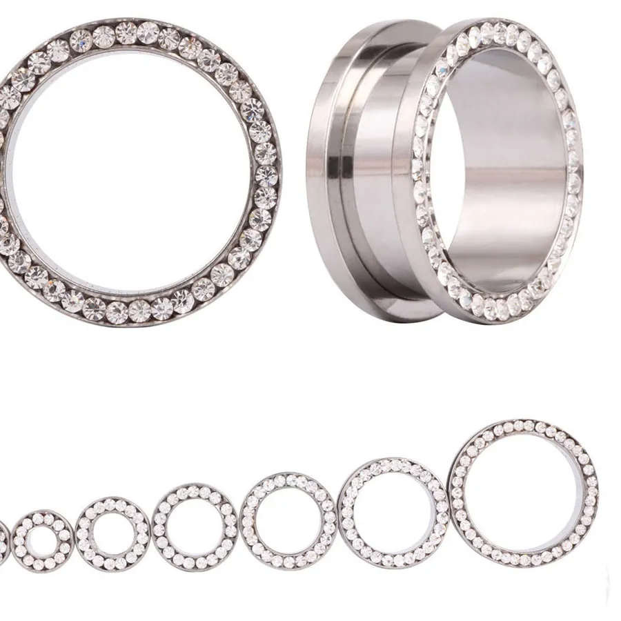 Authentic 2 pcs/lot Crystal Ear Tunnel Screw Fit Ear Plugs Gauged Jewelry Stretching Kit Piercing Flesh Tunnel Ear Expander Bar 3~25mm