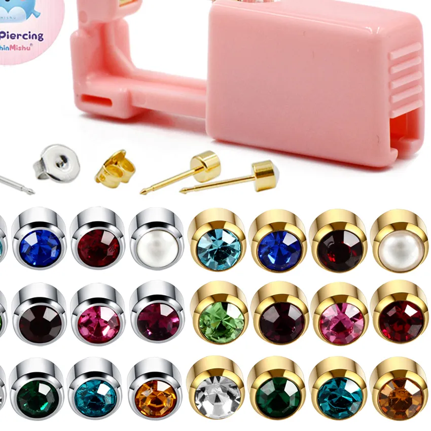Authentic 1pcs Mishu Surgical Ear Stud Disposable Sterile Piercing Stud with CZ Gem Set More Safe Piercing Gun Body Piercing Jewelry