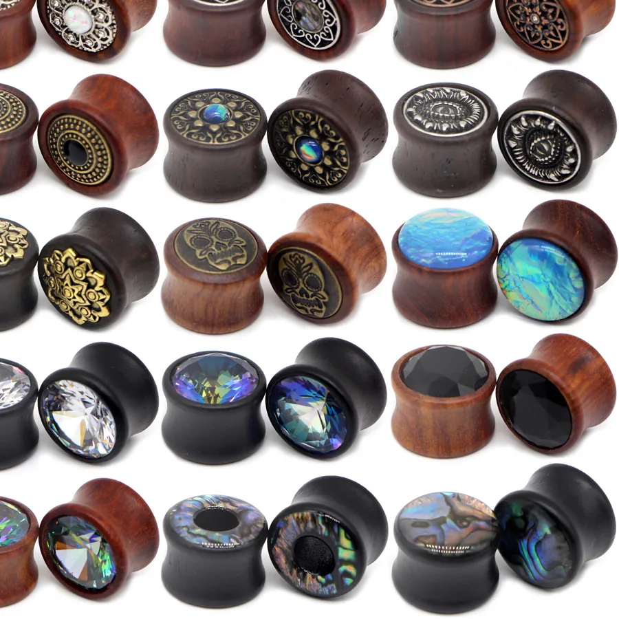 Authentic Alisouy 2PCS Ear Plugs Wood Flesh Tunnels Saddle Ear Gauges 8mm-30mm Solid Hollow Body Piercing Jewelry For Men Women Expanders