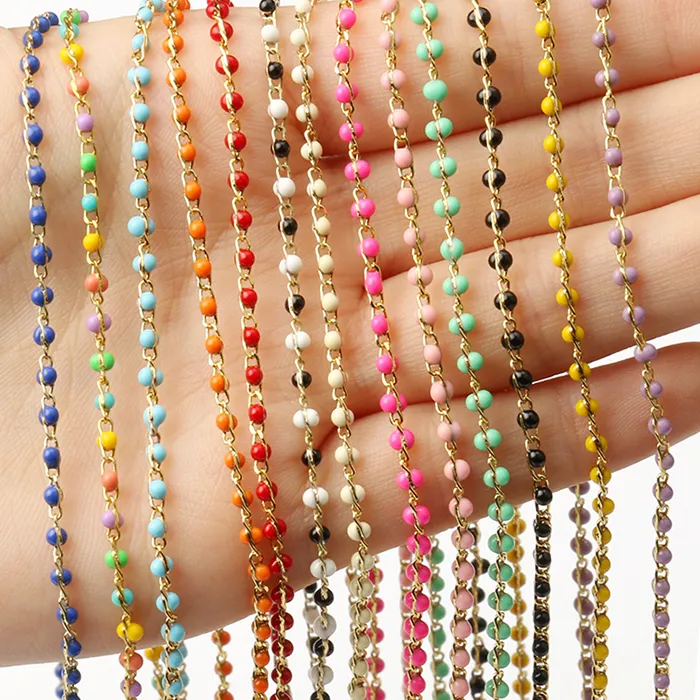 Authentic Multicolor Wrapped Rosary Gold Plated Wires Cable Enamel Beads Link Chain for Jewelry Making DIY Necklace Bracelet 1m/lot