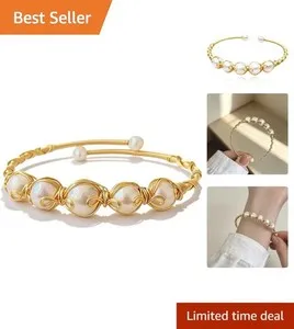 Authentic Stylish Natural Freshwater Baroque Pearl Bracelet - 14k Gold Plated & Adjustable