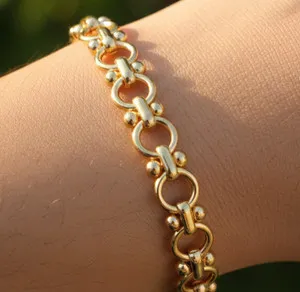 Authentic Stylish Gold Tone Bracelet | Gold Plated Beaded Ball & O-Ring Link Design