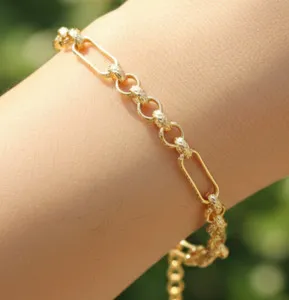 Authentic Stylish Gold Plated Mixed Chain Bracelet Textured Link & Paperclip Design