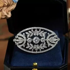 Authentic 3Ct Round Lab Created Diamond Art Deco Stylish Brooch Pin 14K White Gold Plated