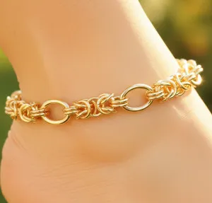 Authentic Stylish Gold Tone Chain Anklet 18K Gold Plated Paperclip Oblong Link Desig