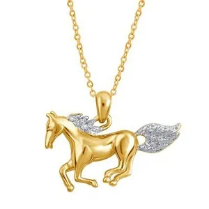 Authentic Stylish Yellow Gold Plated Running Horse Necklace Pendant for Animal Lovers