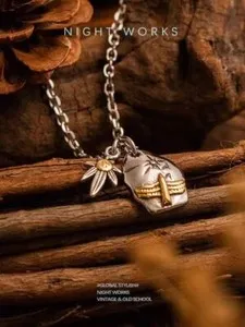 Authentic Stylish Gold Plated Leafy Eagle Double Pendants Tai Chi Chain Necklace