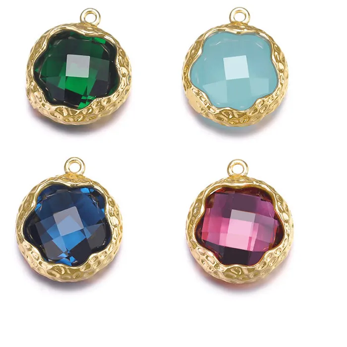 Authentic 4PCS 14x16MM High Quality Champagne Gold Color Colourful Glass Round Flower Charms Pendants Diy Jewelry Accessories