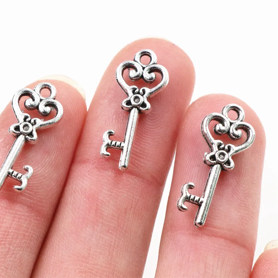 Authentic 15pcs Charms vintage skeleton key 21x9mm Antique Making pendant fit