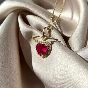 Authentic The Crimson Heart of Passion: 14k Gold-Plated Lab-Created Ruby Pendant