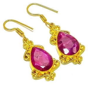 Authentic Enchanted Ruby Whisper: 18k Gold-Plated Earring of Heartfire