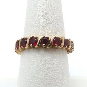 Authentic 14K Yellow Gold Plated Round Cut Lab Created Ruby Eternity Band Ring