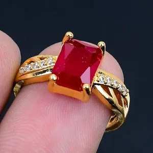 Authentic Kashmir Red Ruby Gold 18K Gold Plated Handmade Ring of US Size Adjustable