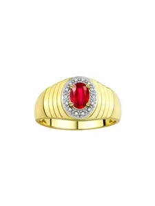 Authentic Rylos Gold Plated Silver Ruby & Diamond Halo Gemstone Ring Size 8-13