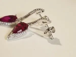 Authentic Sterling Silver & 14k White Gold Plated 3.64ctw Lab Created Ruby Earrings