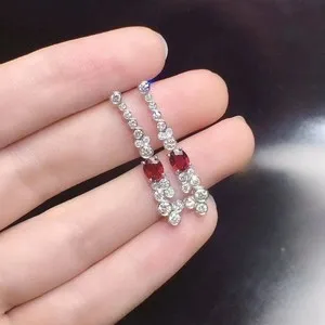 Authentic Oval Cut Simulated Red Ruby Pretty Drop/Dangle Earrings In 14k White Gold Plated