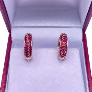Authentic Ruby's Radiant Heart: 2Ct Lab Created Red Ruby Huggie Hoop Earrings in 14K Rose Gold Plated