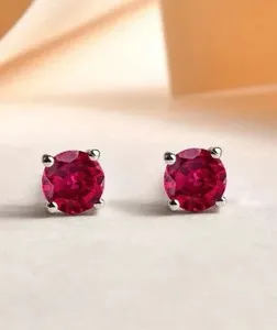 Authentic Crimson Flame Lab-Created Ruby Stud Earrings in Radiant White Gold