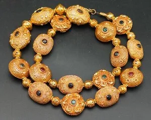 Authentic Elegant Sapphire Ruby Gold Plated Decorated Tribal Shell Design Necklace #CP915