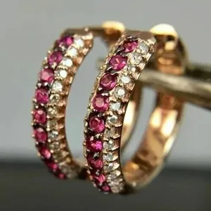 Authentic 2.00Ct Round Cut Lab Created Ruby Huggie Hoop Earrings In 14K Rose Gold Plated