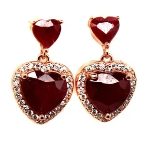 Authentic 925 Sterling Silver 8 x 8 MM. Red Ruby Cubic Zirconia Earrings Rose Gold Plated