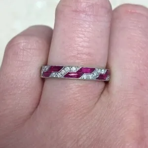 Authentic 2.10Ct Baguette Lab-Created Pink Ruby 14K White Gold Plated Wedding Band Ring
