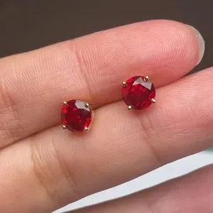 Authentic Crimson Heart Radiant Ruby Studs in Gilded Light