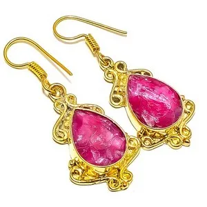 Authentic Crimson Flame Talismans: 18k Gold Plated Lab-Created Ruby Earrings