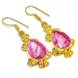 Authentic Crimson Fire: The 18k Gold-Plated Lab-Created Ruby Talisman Earrings