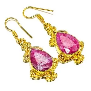 Authentic Crimson Flame Oracles: 18k Gold-Plated Lab-Created Ruby Talisman Earrings