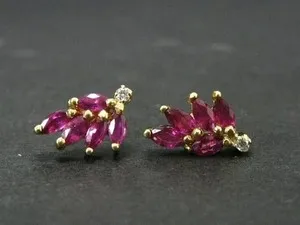 Authentic Marquise Cut Simulated Ruby Stud Earrings 14K Yellow Gold Plated Women's Earring