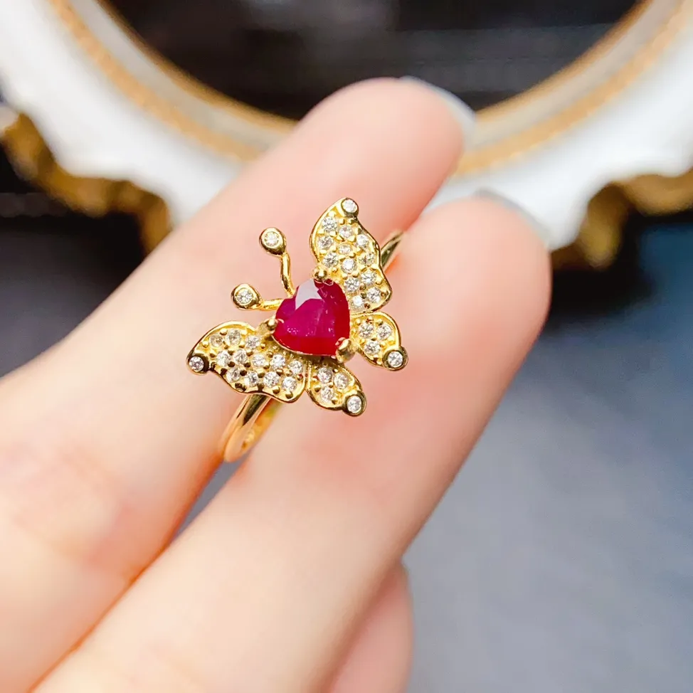 Authentic FS 5mm Natural Ruby S925 Sterling Silver Butterfly Ring for Women Fine Charm Weddings Jewelry Certificate MeiBaPJ