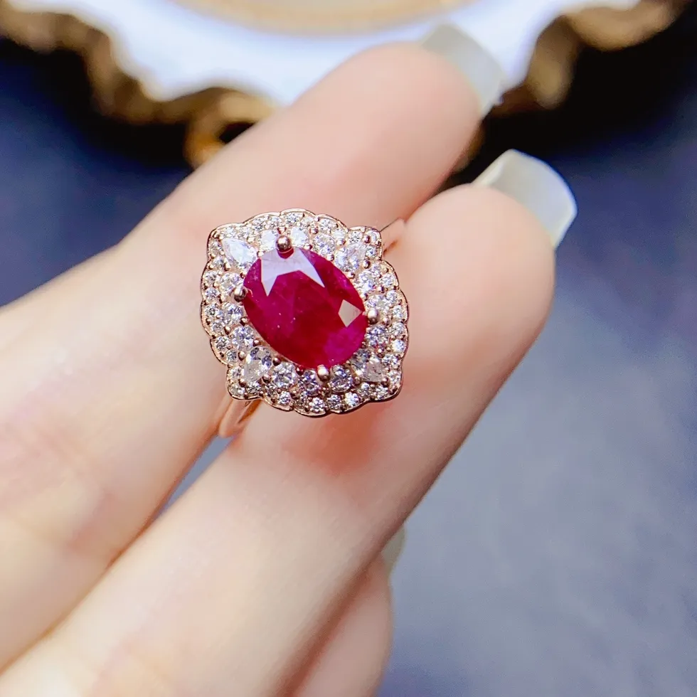 Authentic FS 6*8mm Natural Ruby S925 Sterling Silver Ring Luxury Zircon Fine Charm Weddings Jewelry for Women MeiBaPJ Certificat