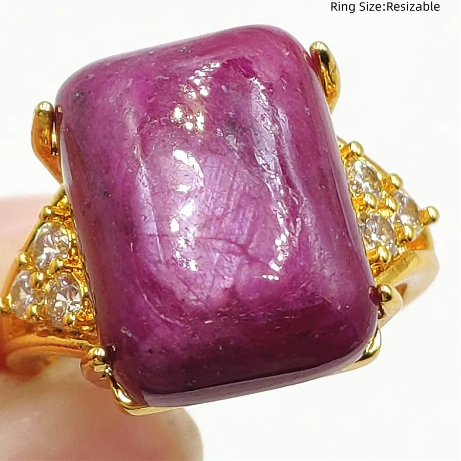 Authentic Natural Red Ruby Adjustable Ring Rectangle Bead Jewelry Women Men Star Light Gemstone Ruby Zoisite Big Jewelry AAAAA