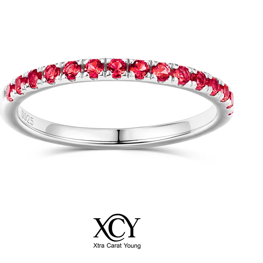 Authentic XCY 1.75mm Round Cut Cultivate Ruby Ring for Women 925 Silver Stackable Half Eternal Rings Tail Ring Jewelry Accessories