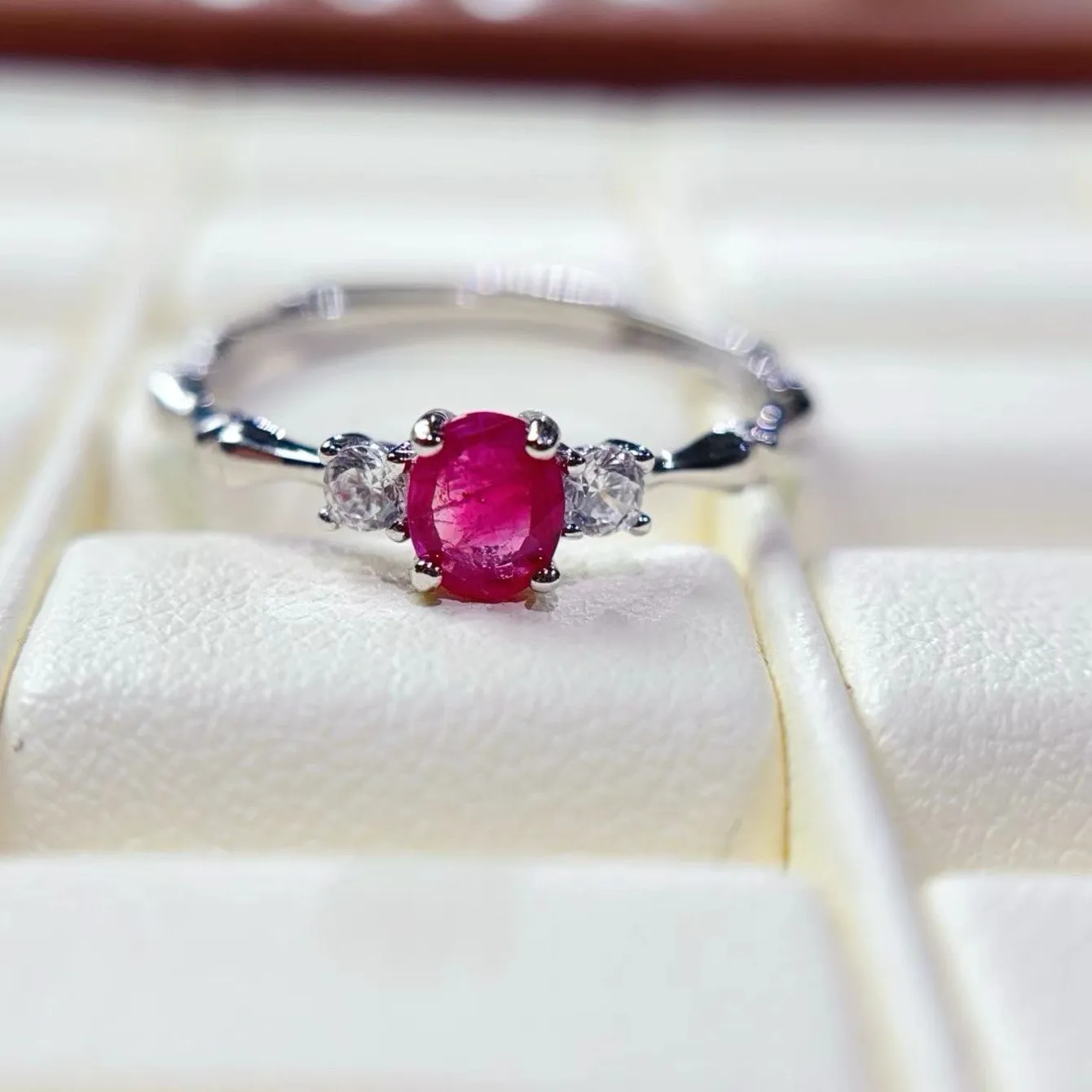 Authentic Genuine 925 Silver Ruby Ring Natural Ruby Ring with Certificate 4mm*5mm 0.4ct Real Ruby Silver Jewelry
