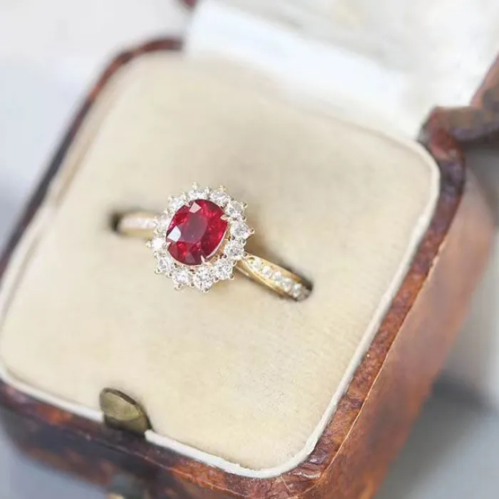 Authentic silver inlaid crystal flower ruby rings for women exquisite opening adjustable design light luxury creative wedding jewelry