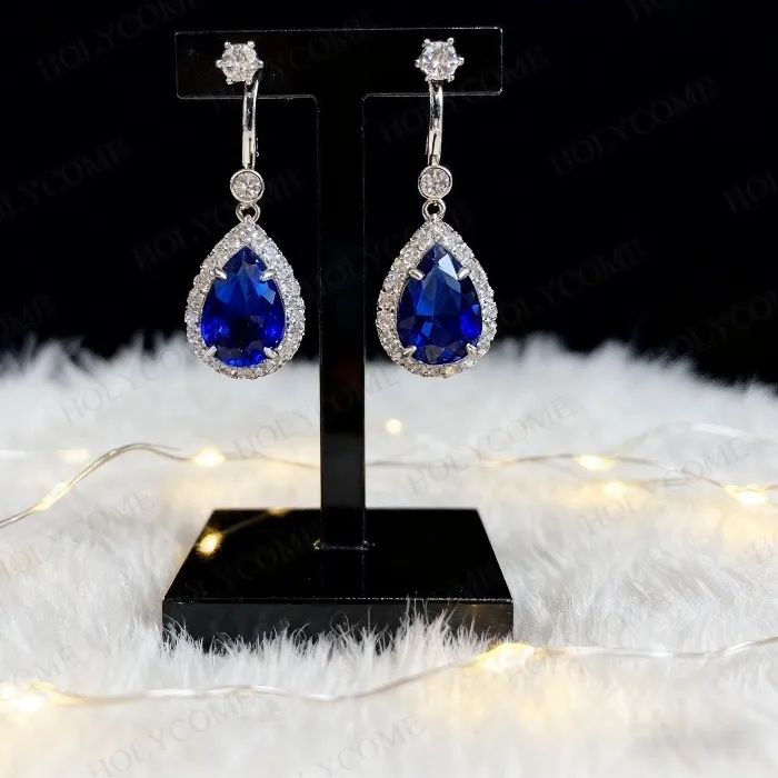 Authentic Custom Bezel Set Earrings Elegant Lab Ruby Sapphire Columbia Pear 8x10mm Stud Earrings Fine Jewelry for Wedding Christmas Gifts