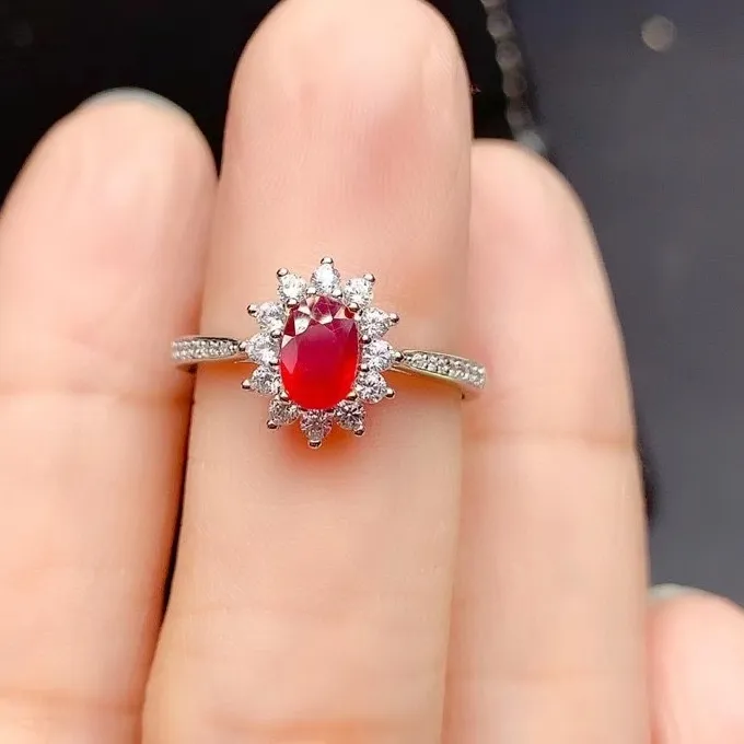 Authentic Classic 925 Silver Ruby Ring for Wedding 4mm*6mm Narural Ruby Silver Ring Sterling Silver Ruby Jewelry