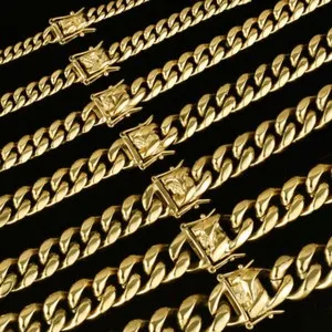 Authentic Men's Miami Cuban Link Bracelet Chain 14K Gold Plated Necklace